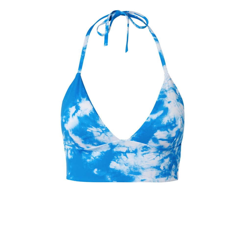 Parte de arriba de bikini de triángulo de aumento motivo tie and dye - azul azul.