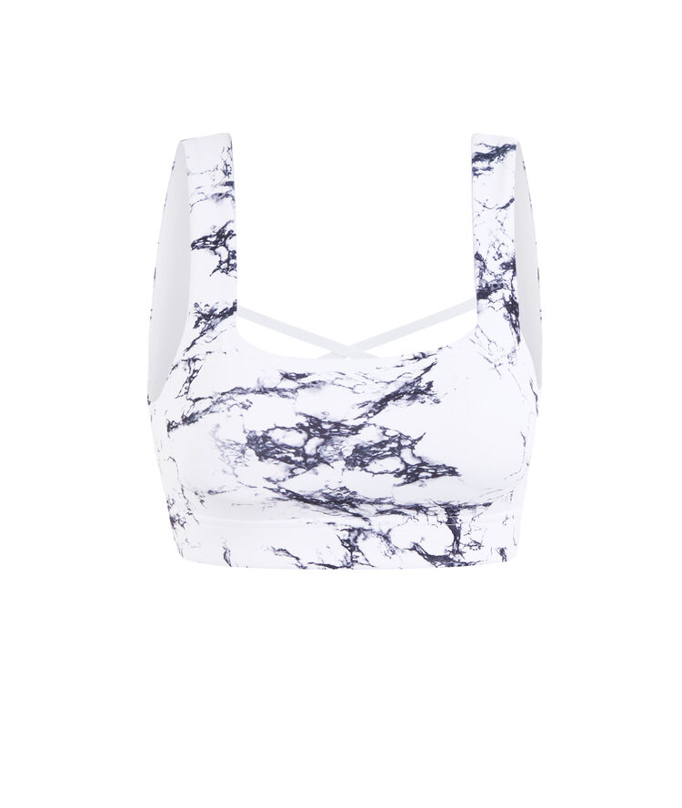 Sujetador deportivo con estampado de mármol yogamarbliz blanco.