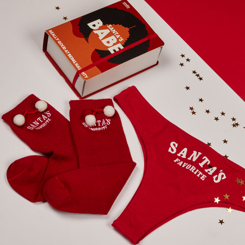 dúo de braguita brasileña y calcetines con detalle de pompón - rojo dúo de braguita brasileña y calcetines con detalle de pompón - rojo ;
