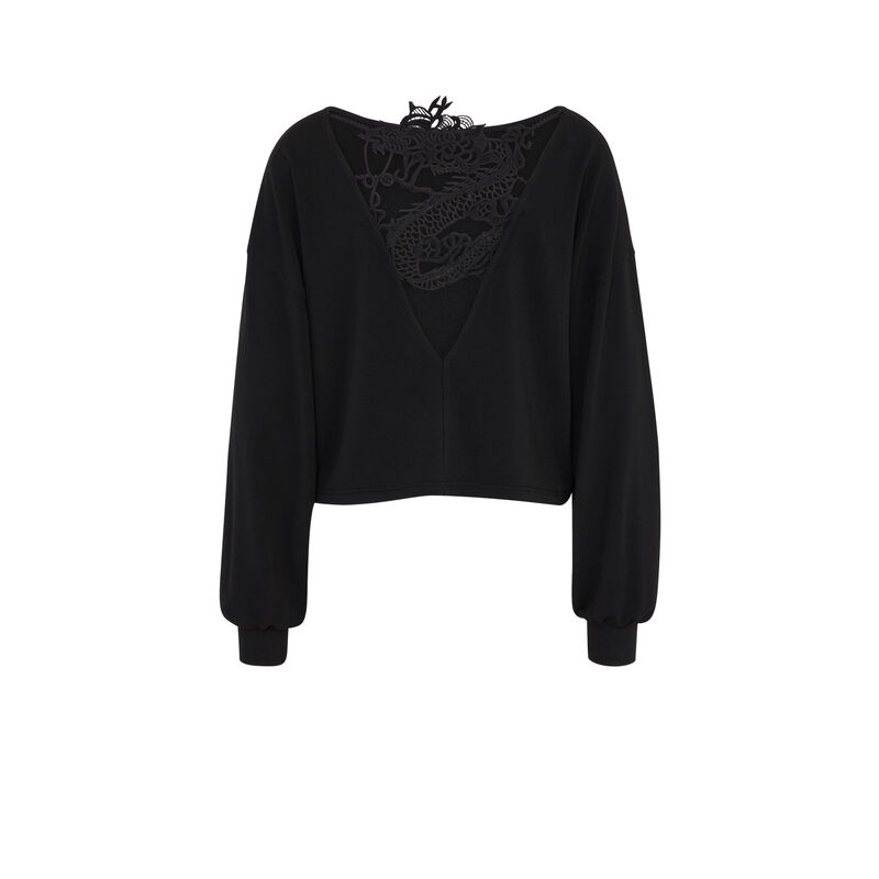 Sudadera cuello de barco con bordado de dragón en la espalda doguipiz noir.