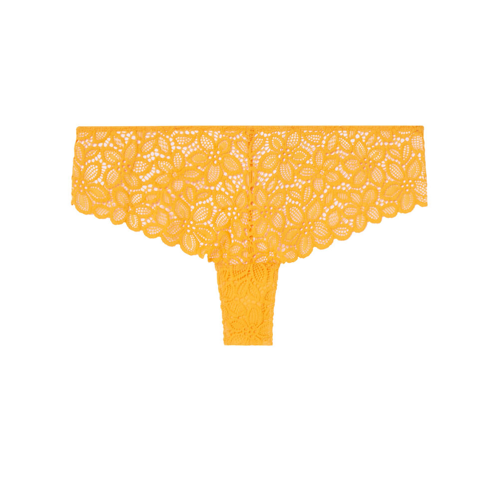 Braguita culotte de encaje con flores y detalle de aro - mango naranja.