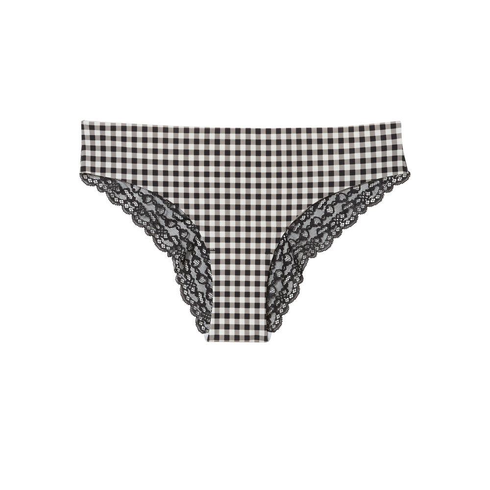 Braguita de microfibra de vichy y encaje - negro negro.