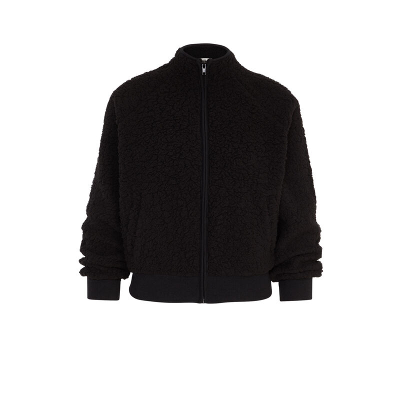 Chaqueta con cremallera de polar sherpaliz negro.