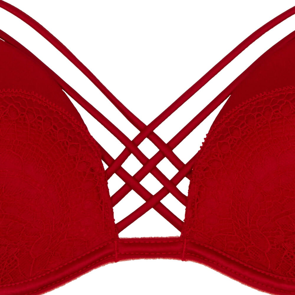 Sujetador push-up de encaje con cintas satinadas - rojo rojo.