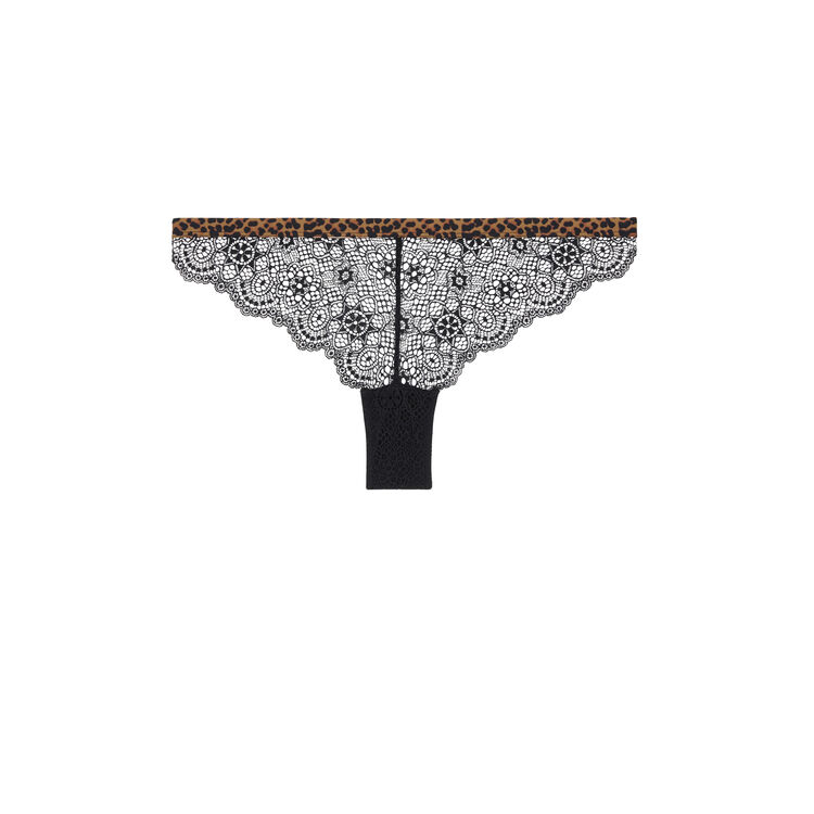 Braguita de encaje con ribete estampado de leopardo leopoldiz negro.