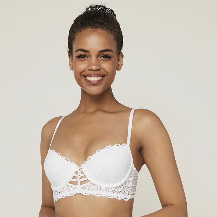 Sujetador corpiño push-up de encaje y cintas marceliz blanco.