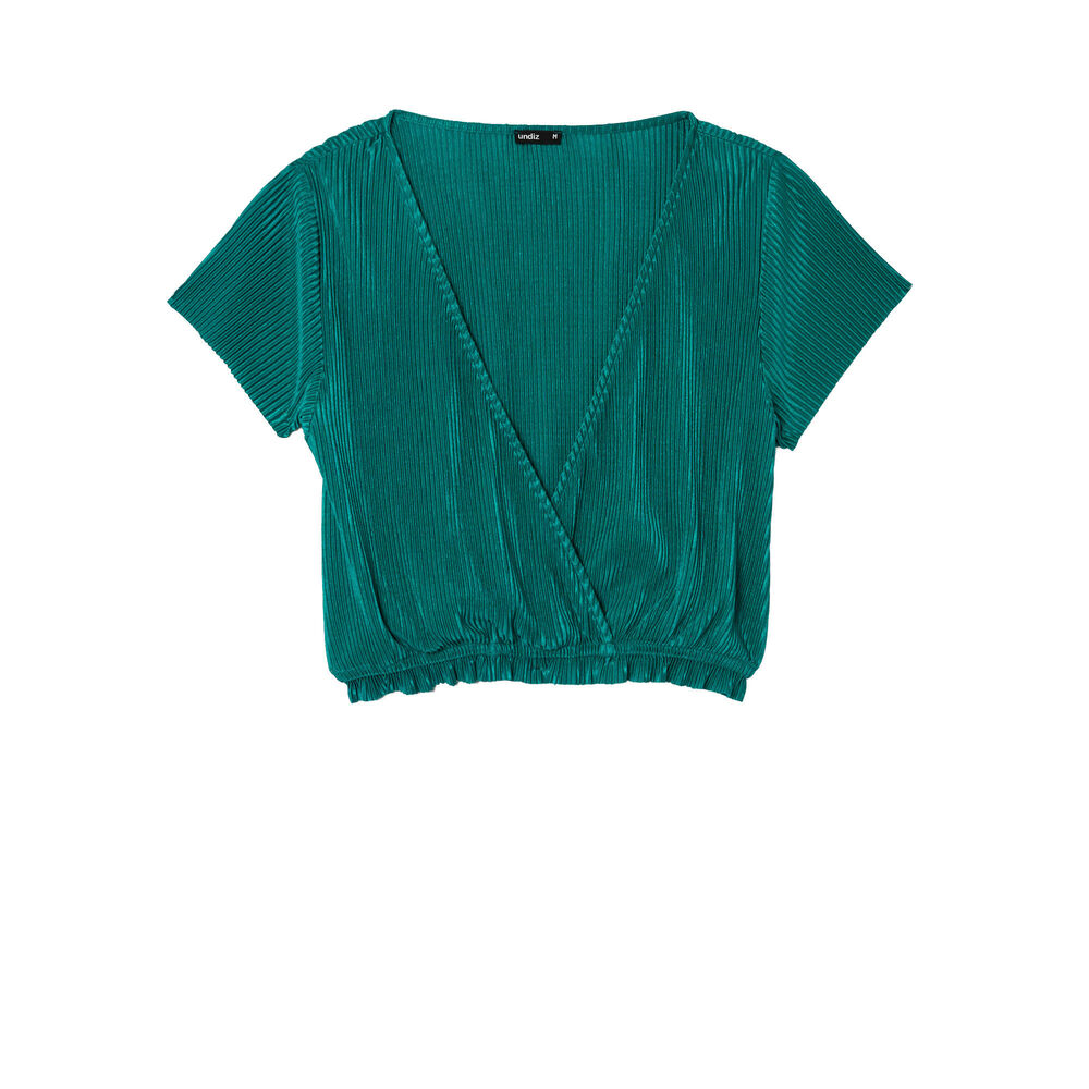 Top plisado manga corta y escote de corazón - verde verde.