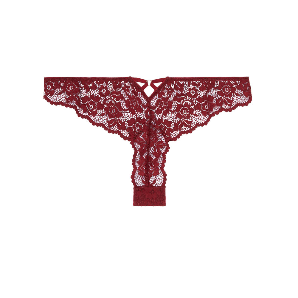 Tanga de encaje floral - rojo rojo.