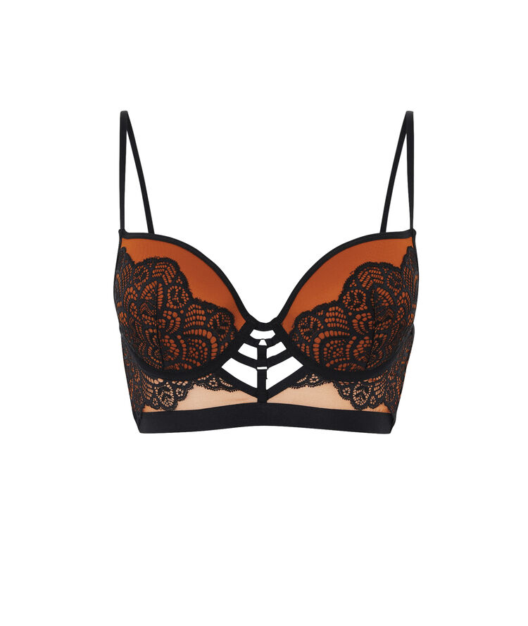 Sujetador corpiño push-up de tul/encaje vivianiz terracota.