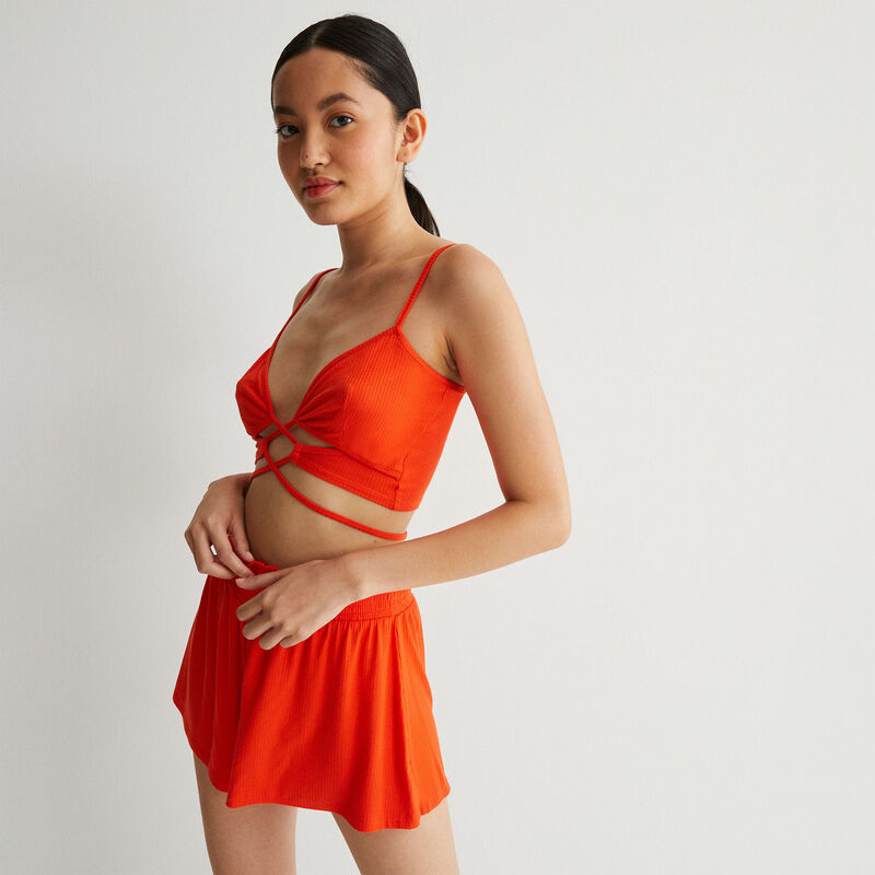 short acanalado con cintura fruncida - coral short acanalado con cintura fruncida - coral;