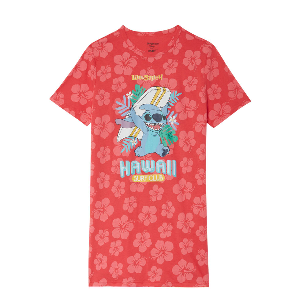 Camiseta larga con motivos tropicales stitch - coral coral.
