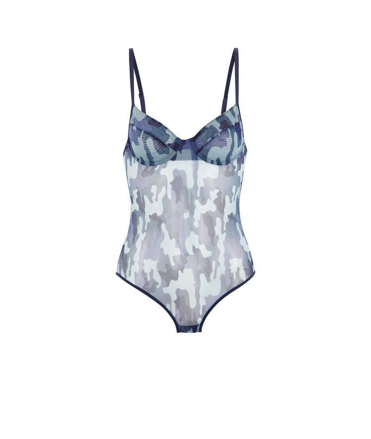 Body de tul estampado con camuflaje camistreetiz azul.