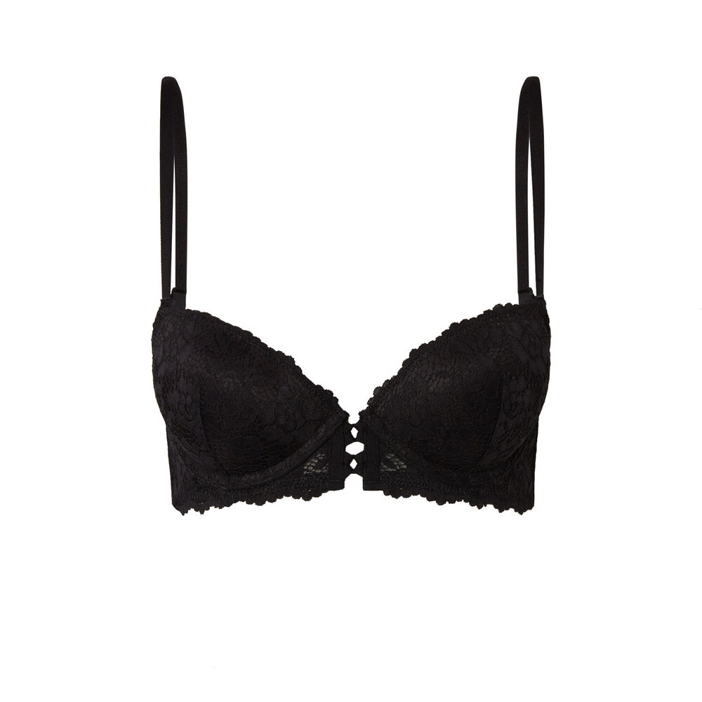 Sujetador push-up de encaje con flores - negro negro.