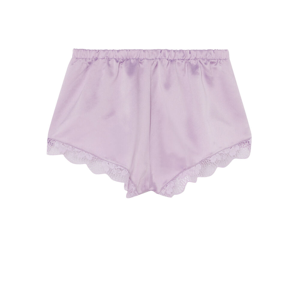 Shorts satinados y bordes de encaje - lila morado.