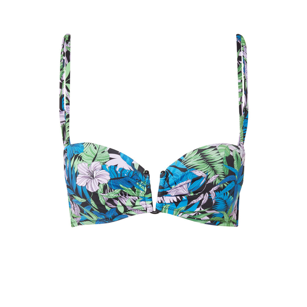 Parte de arriba de bikini bandeau con estampado tropical - negro negro.
