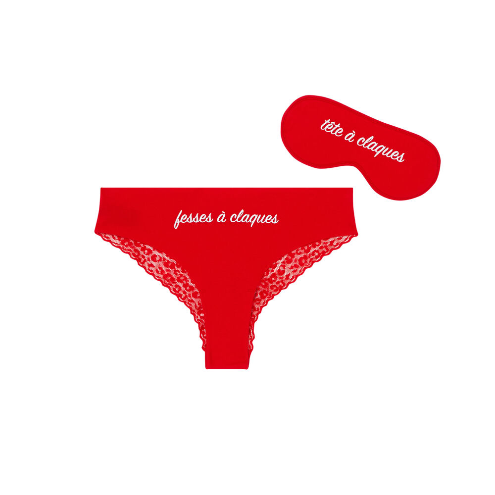 Juego de antifaz y braguita con estampado de texto - rojo rojo.