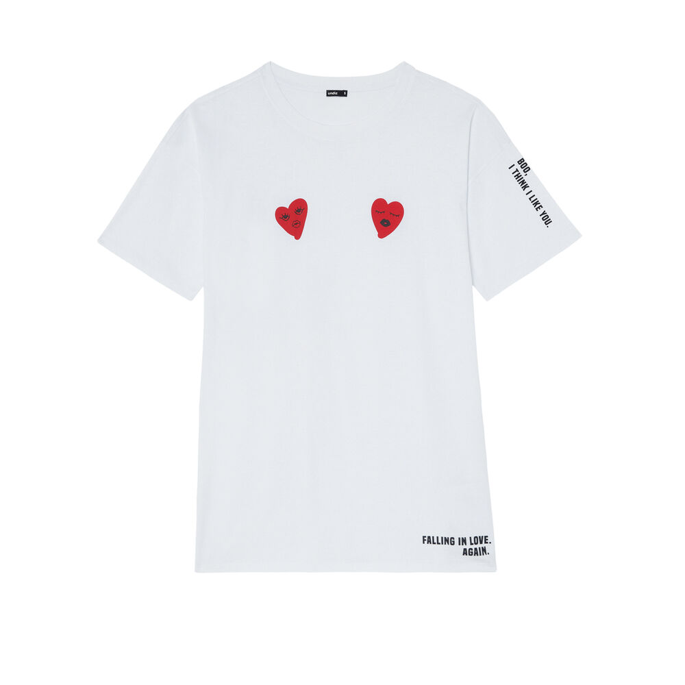 Camiseta larga motivos mood corazones - blanca blanco.
