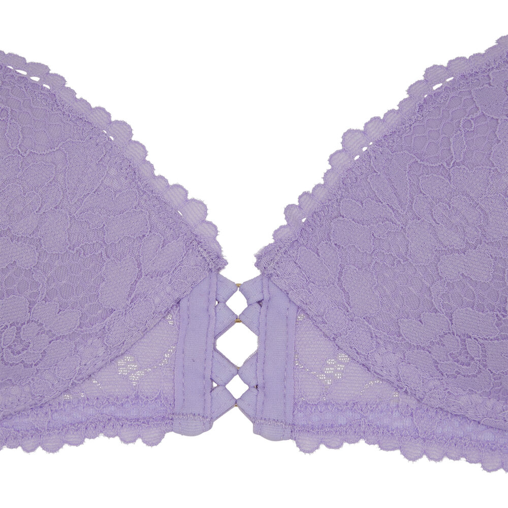 Sujetador push-up de encaje con flores - morado morado.