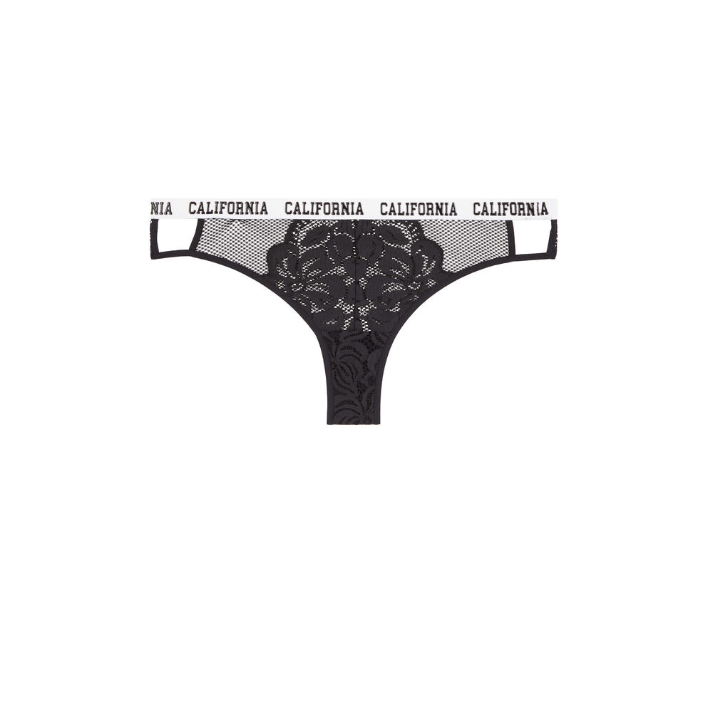 Tanga de encaje con detalle de tira westcoastiz negro.