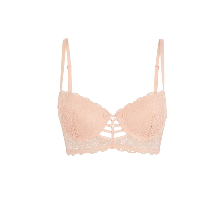 Sujetador corpiño push-up de encaje y cintas marceliz rosa pastel.
