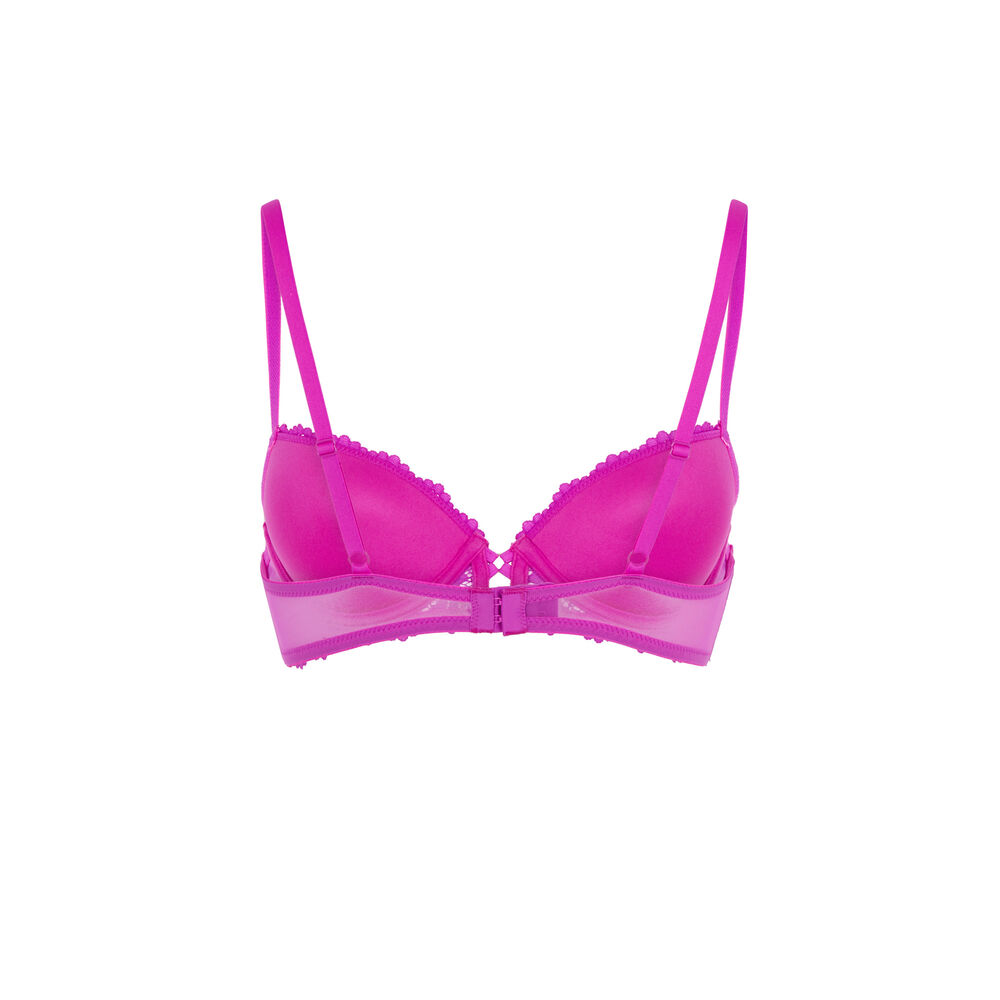 Sujetador push-up de encaje con flores - rosa rosa.