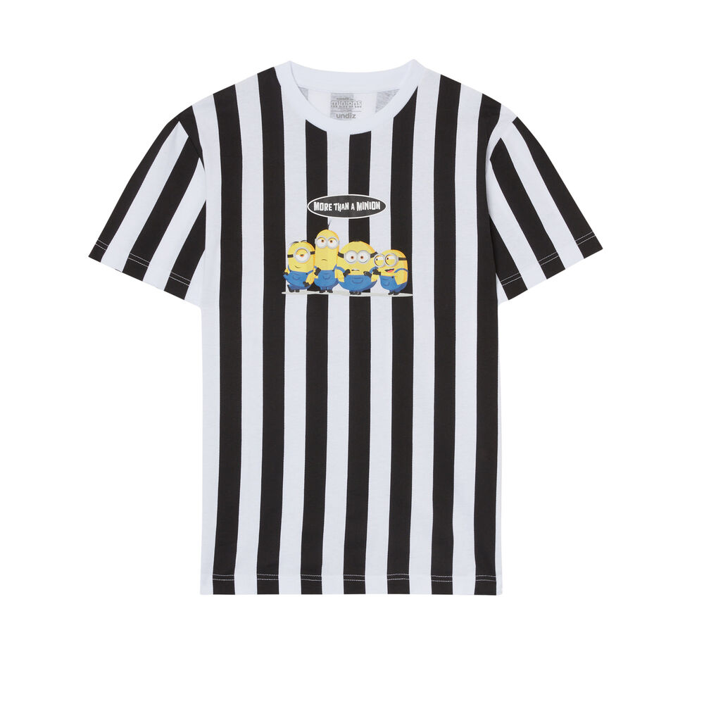 Top a rayas con mensaje more than a minion - blanco blanco.