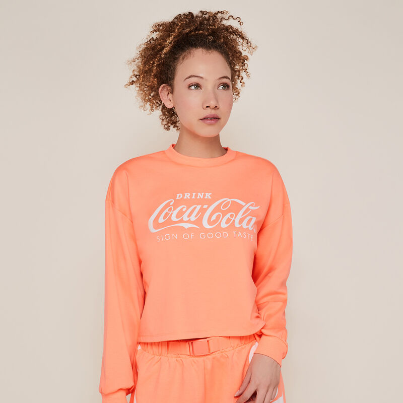 Sudadera con cuello redondo de coca-cola color coral fluorescente Sudadera con cuello redondo de coca-cola color coral fluorescente;