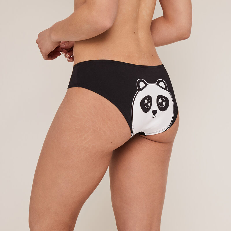 Braguita culotte de algodón con estampado de panda - negro Braguita culotte de algodón con estampado de panda - negro;