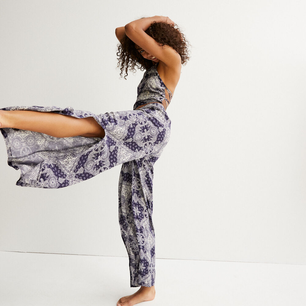Pantalón de satén con motivos - azul azul.
