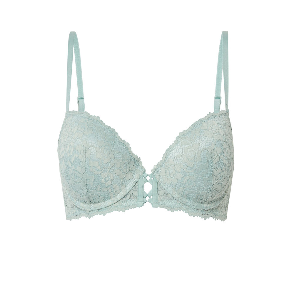 Sujetador push-up de encaje con flores - lila morado.