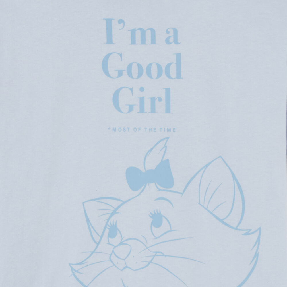 Camiseta larga con estampado de marie de los aristogatos - celeste azul.