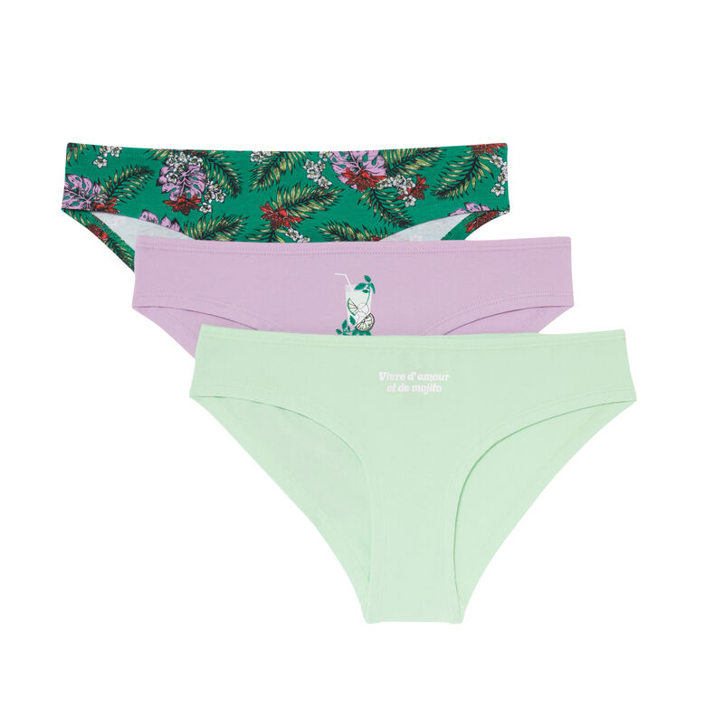 Juego de 3 braguitas estilo tropical - verde Juego de 3 braguitas estilo tropical - verde;