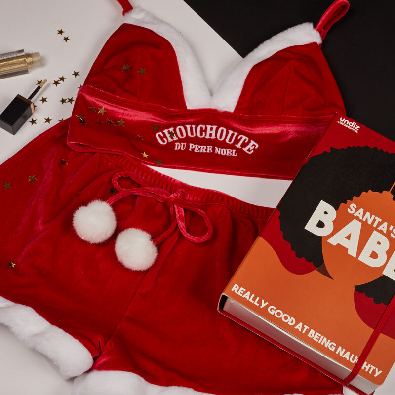 juego de sujetador y short ojito derecho de Papá Noel - rojo juego de sujetador y short ojito derecho de Papá Noel - rojo;