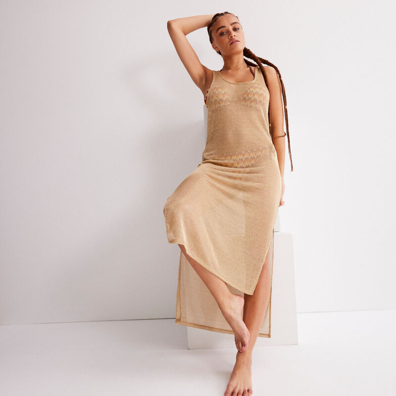 Vestido semilargo transparente - beige Vestido semilargo transparente - beige;