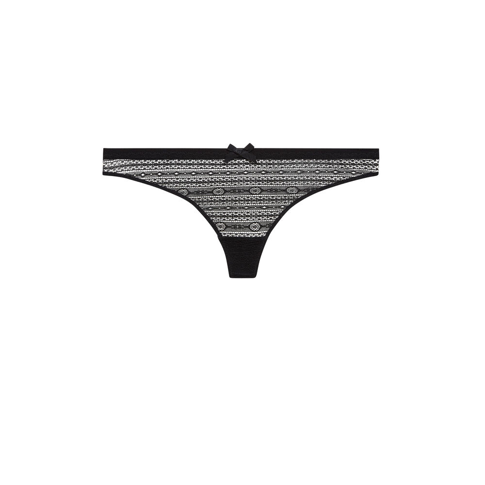 Braguita tanga de encaje con detalle de nudo - negra negro.