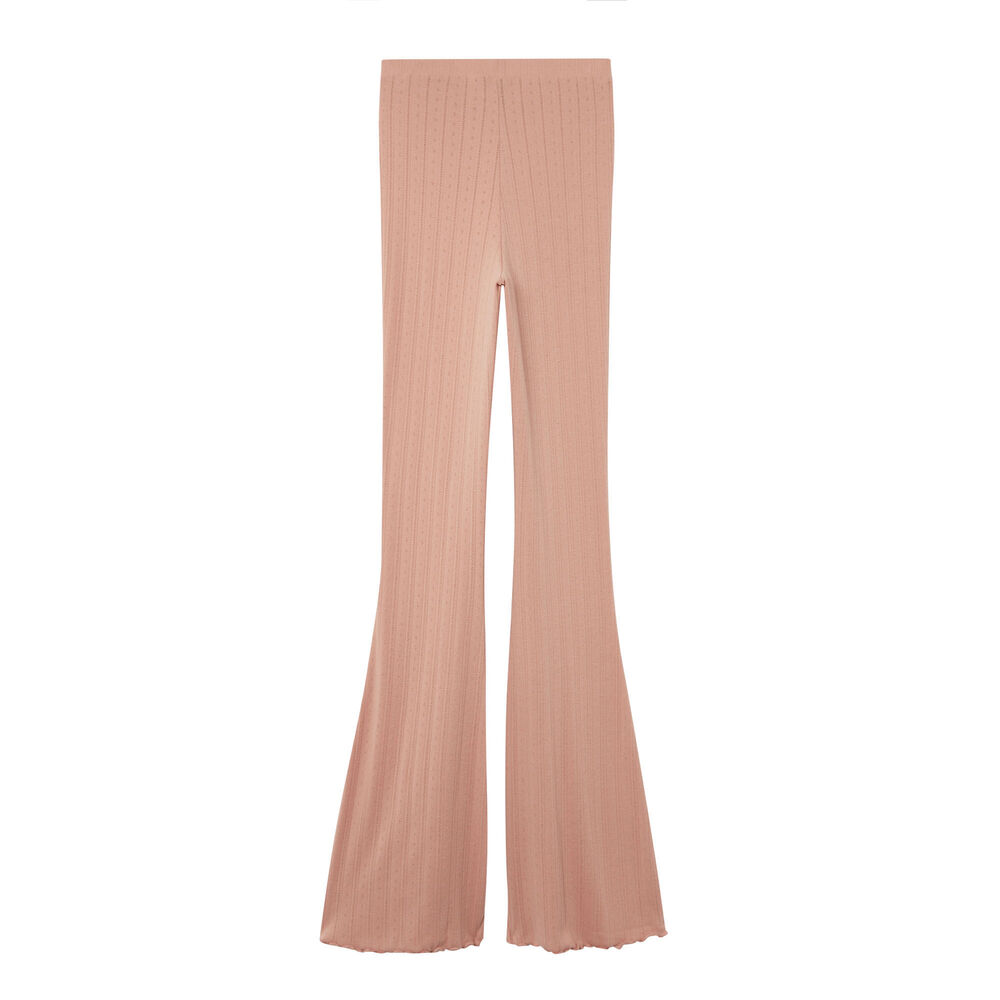 Pantalón acampanado de punto con puntitos - beige nude beige.