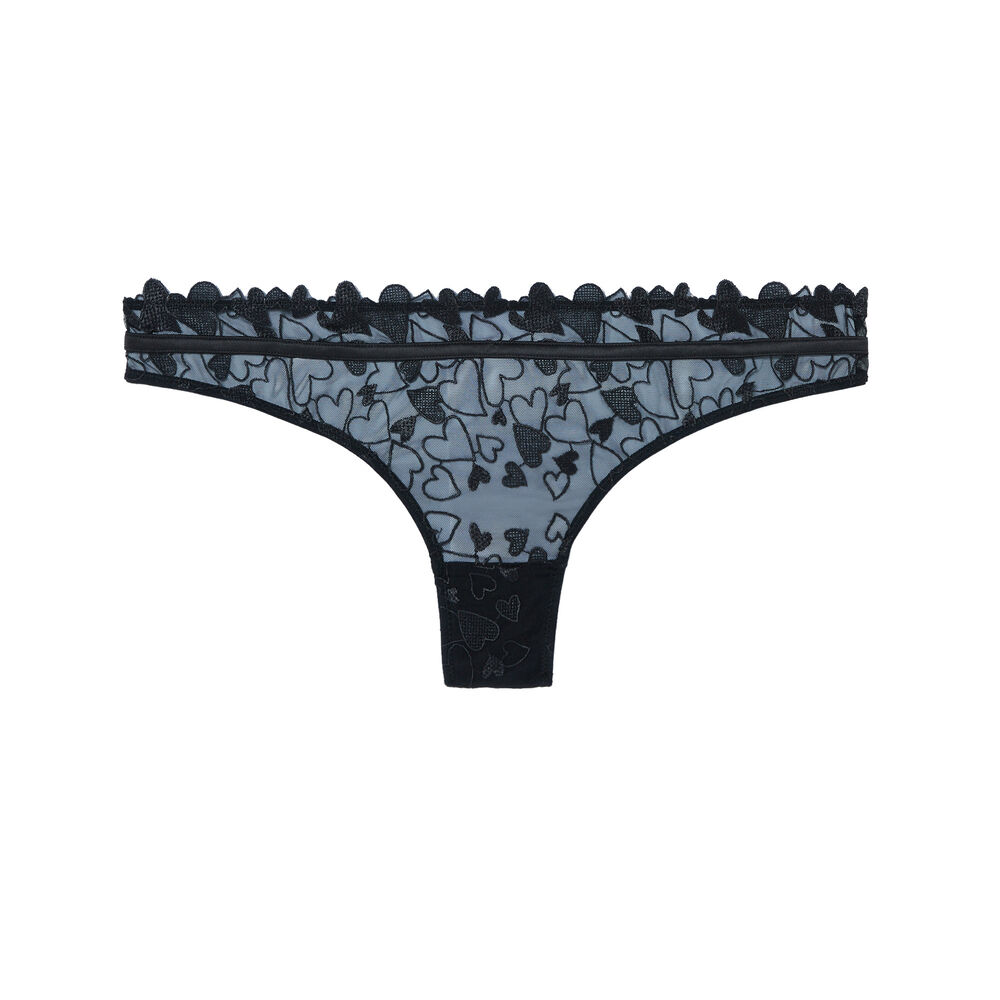 Braguita brasileña de encaje con corazón y cintas - negro negro.