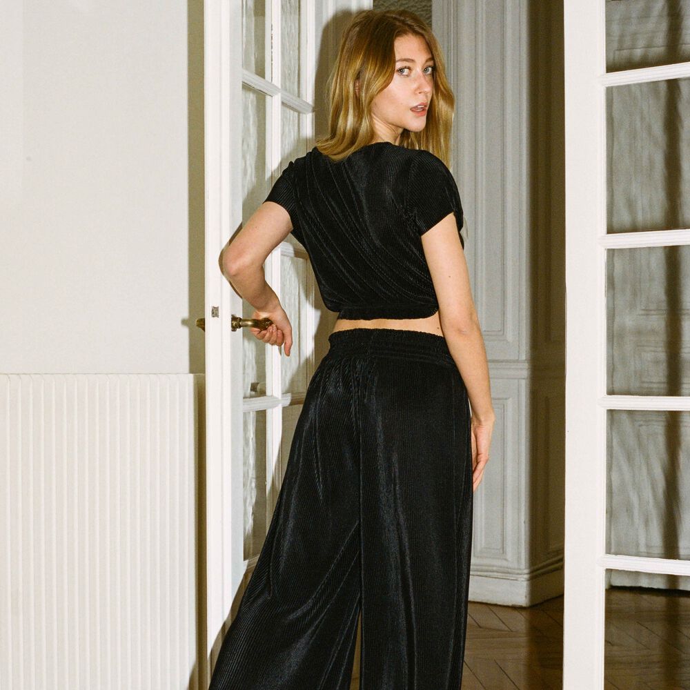Pantalón plisado con elástico fruncido - negro negro.