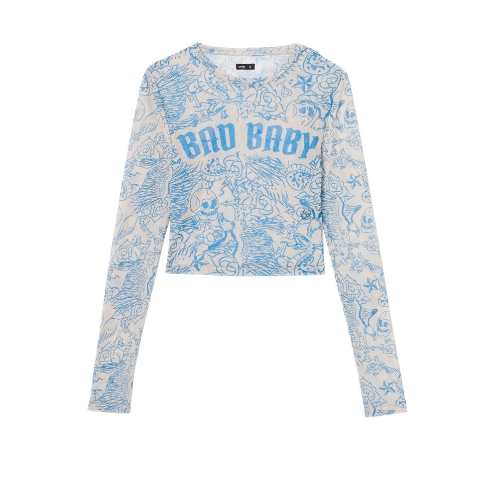 Top de manga larga efecto tatuaje bad babe - nude beis.