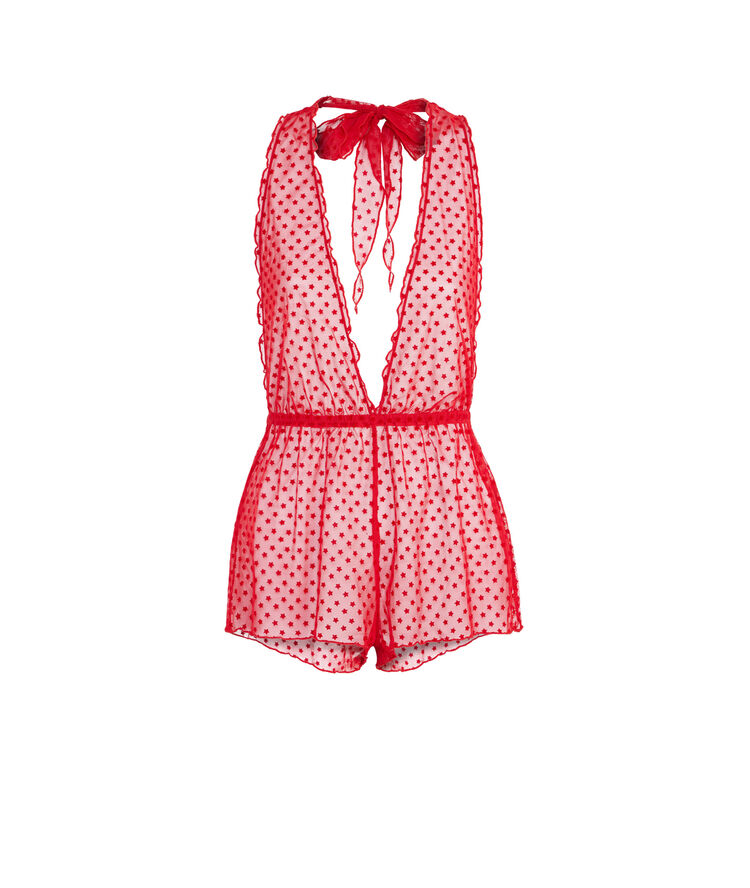 Mono corto de tul transparente flounciz rojo.