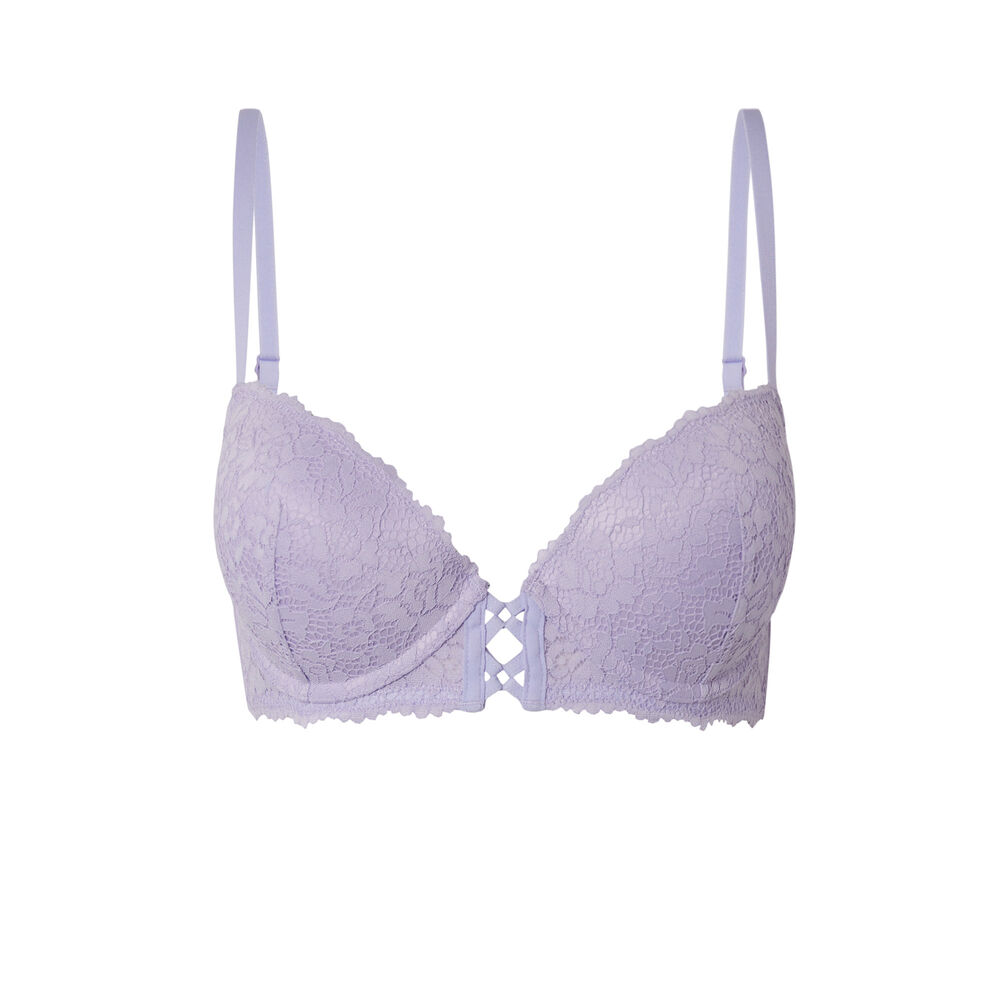 Sujetador push-up de encaje con flores - morado morado.