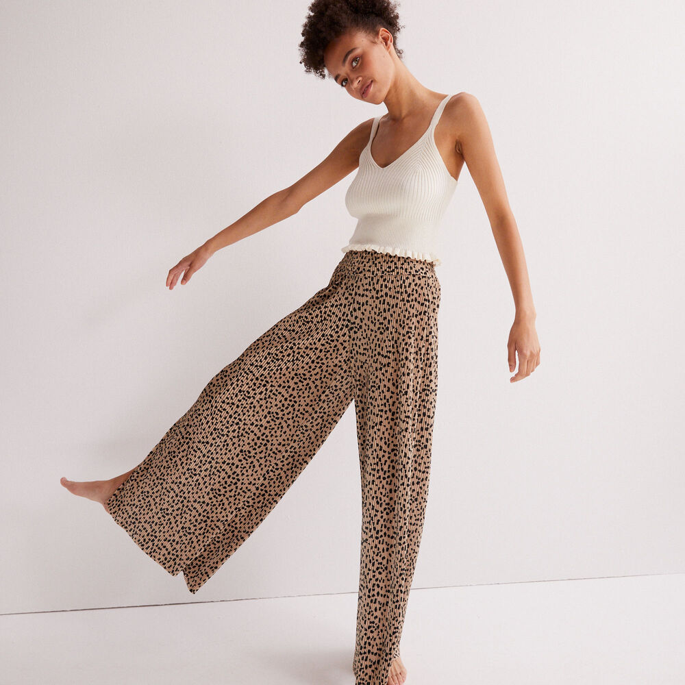 Pantalón ancho abierto con estampado de leopardo - beige beige.