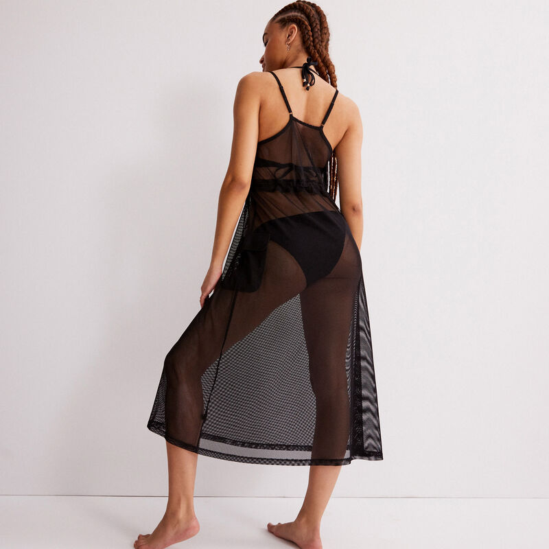 Vestido de tul transparente con detalle elástico - negro Vestido de tul transparente con detalle elástico - negro;