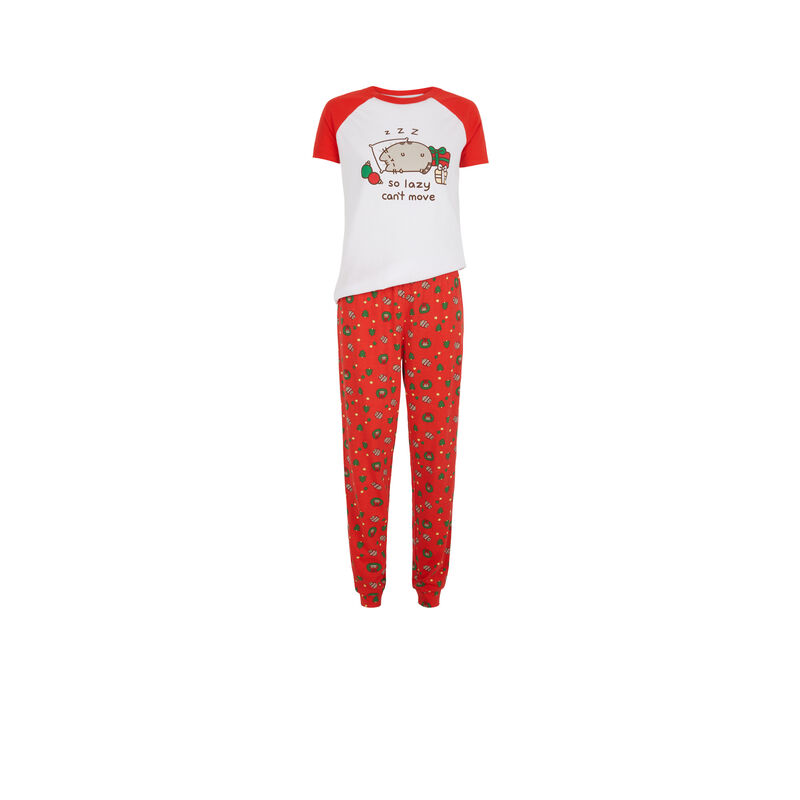 Conjunto de pijama top + pantalón estampado pusheen pusheenaniz blanco.