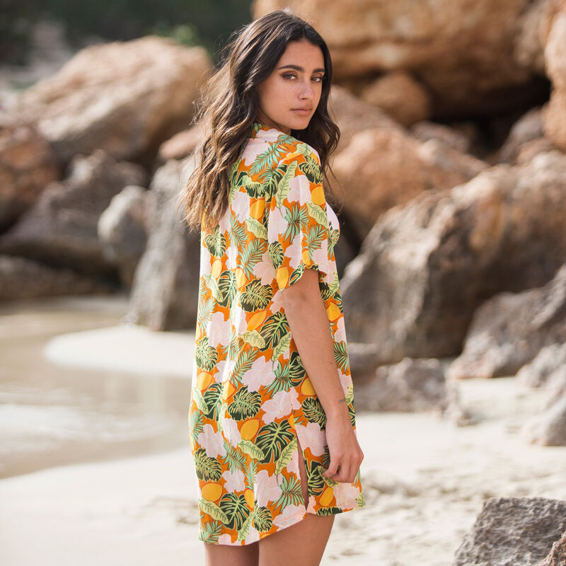 camisa de playa con estampado tropical - naranja camisa de playa con estampado tropical - naranja;