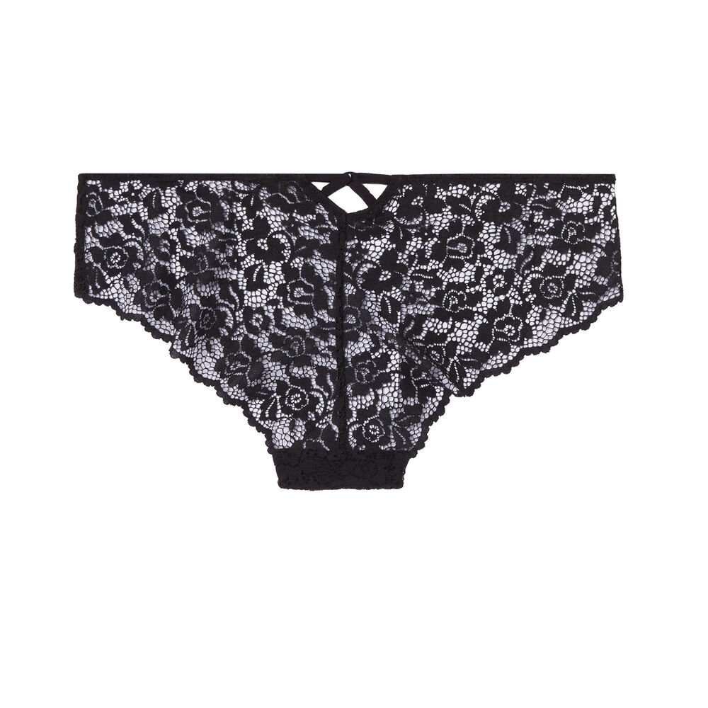 Braguita culotte de encaje de flores - negra negro.