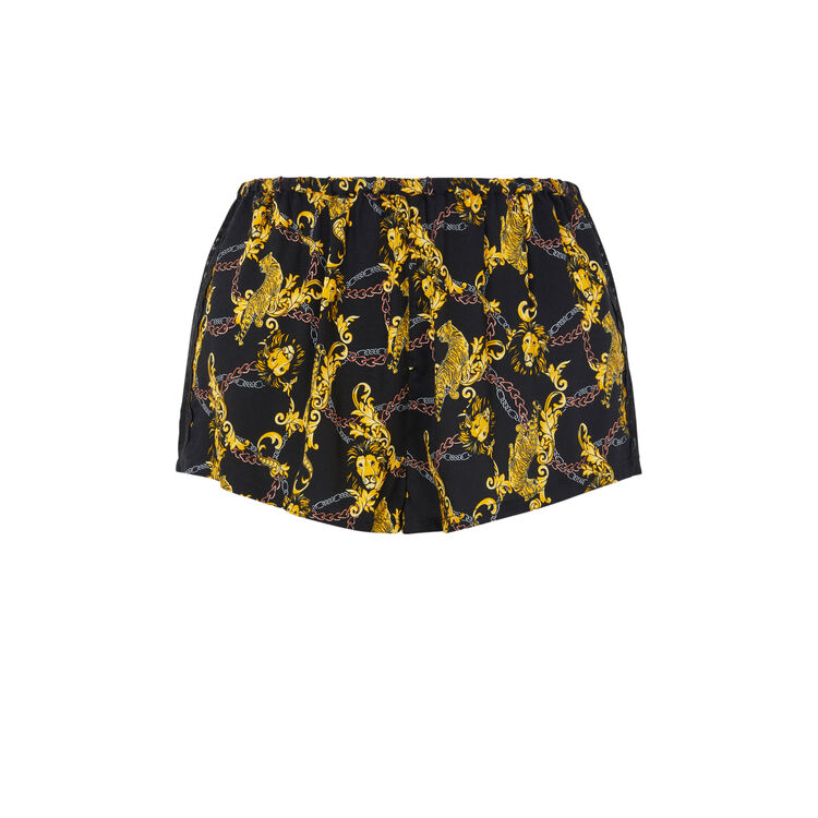 Shorts de satén con estampado jimaprintiz negro.