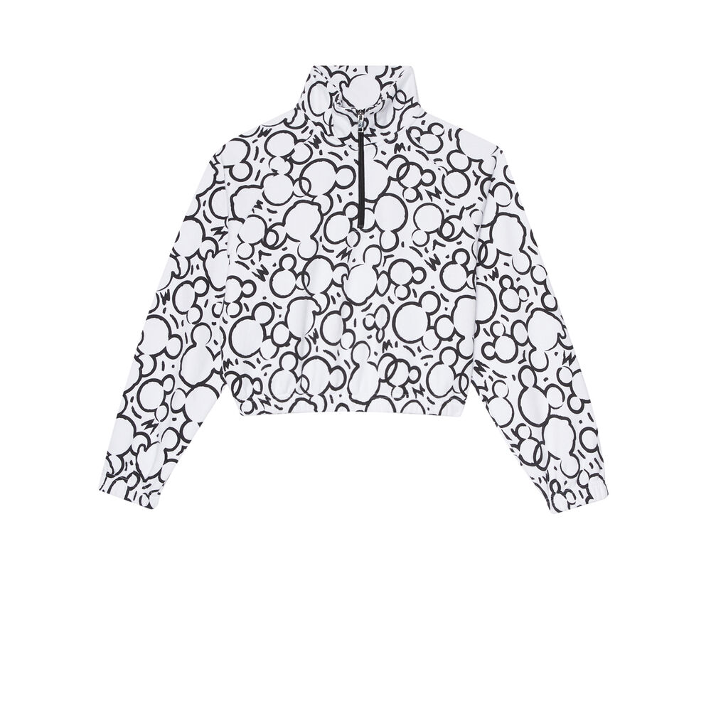 Sudadera con cremallera y estampado de cabeza de mickey - blanca blanco.