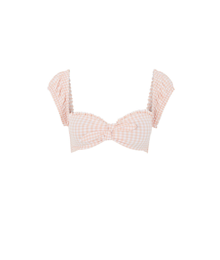 Parte de arriba de bikini sujetador de cuadros - rosa rosa.