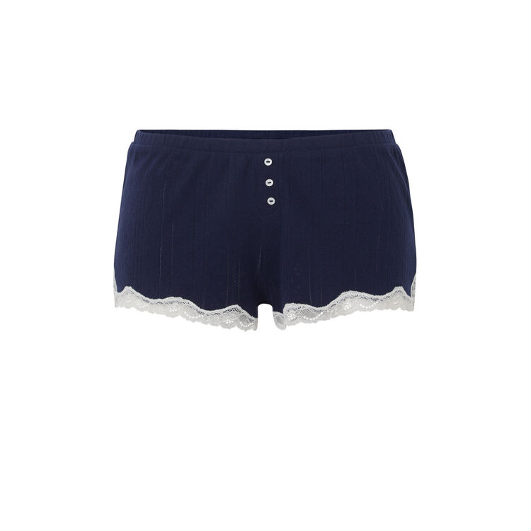 Pantalón corto con material de punto de encaje courmiz azul marino.